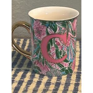Lilly Pulitzer "C" Pink and Green Floral Coffee Mug